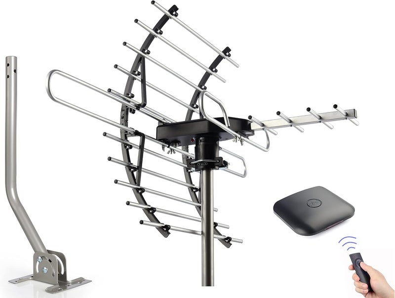 pibidi Digital HD TV Antenna, Amplified Attic/Outdoor Antenna, 360 Degree Rotation Wireless Remote, 4K 1080P VHF UHF, Mounting Pole Included, 200 Miles Range - Image 1